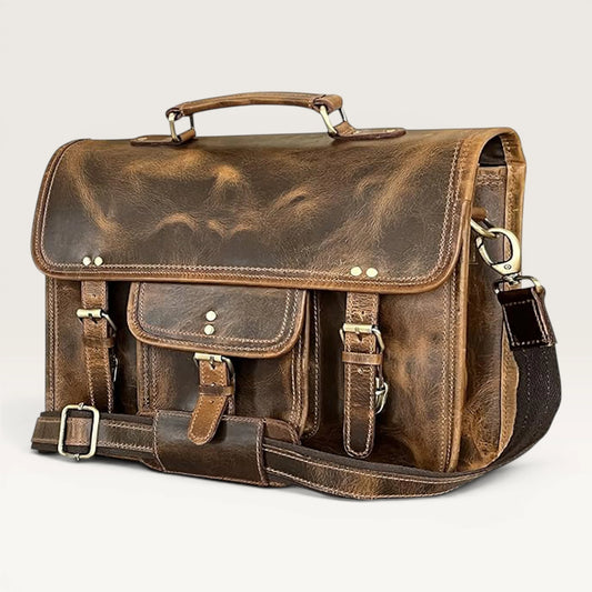 Ezra 16 Inches Hunter Leather Laptop Bag Brown