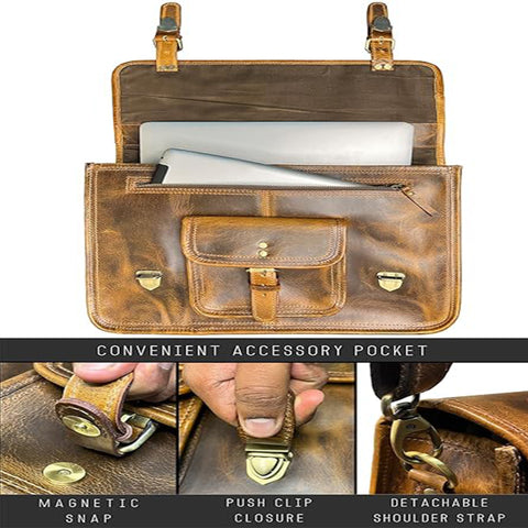 Ezra 16 Inches Hunter Leather Laptop Bag Brown