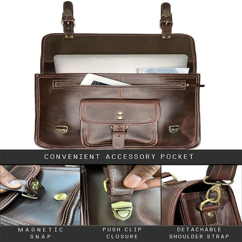 Ezra 16 Inches Hunter Leather Laptop Bag Mulberry
