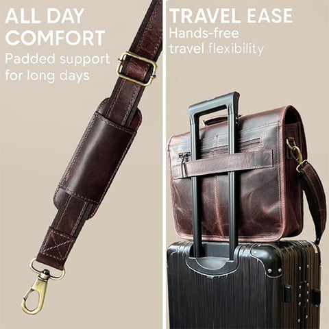 Ezra 16 Inches Hunter Leather Laptop Bag Mulberry