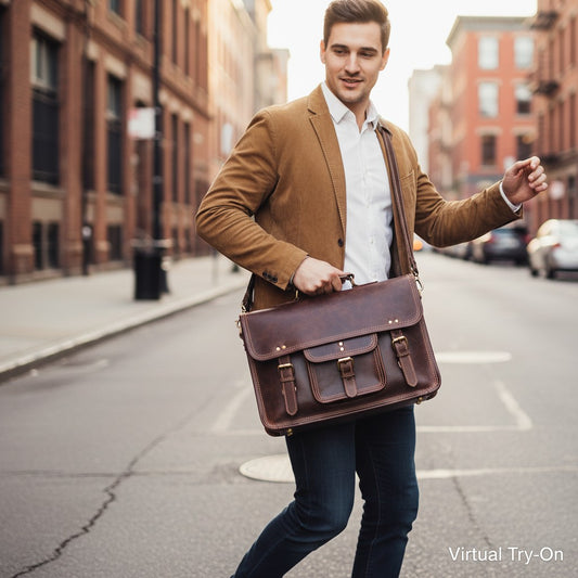 Ezra 16 Inches Hunter Leather Laptop Bag Mulberry