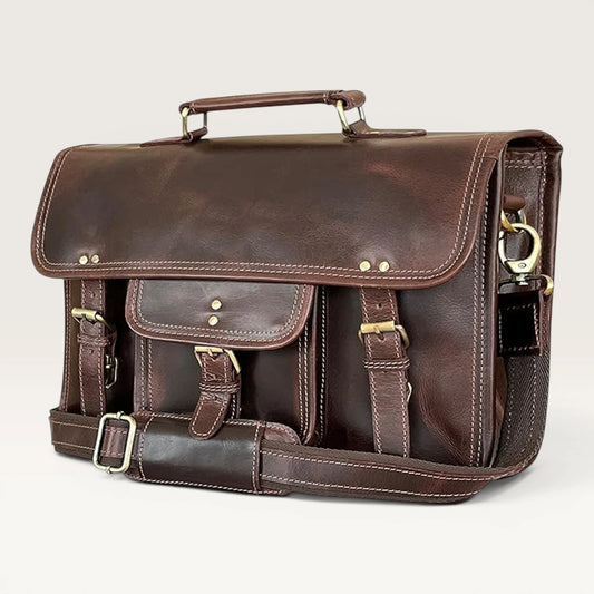 Ezra 16 Inches Hunter Leather Laptop Bag Mulberry