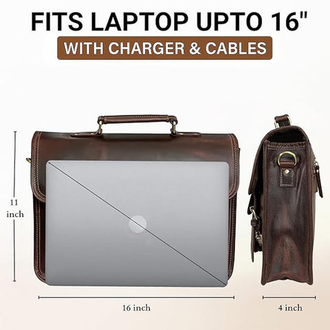 Ezra 16 Inches Hunter Leather Laptop Bag Mulberry