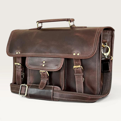 Ezra 16 Inches Hunter Leather Laptop Bag Mulberry