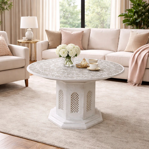 White Marble Mother of Pearl Inlay Coffee Table Pietra Dura