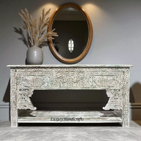 Brielle Reclaimed Wooden Console White Distress Finish