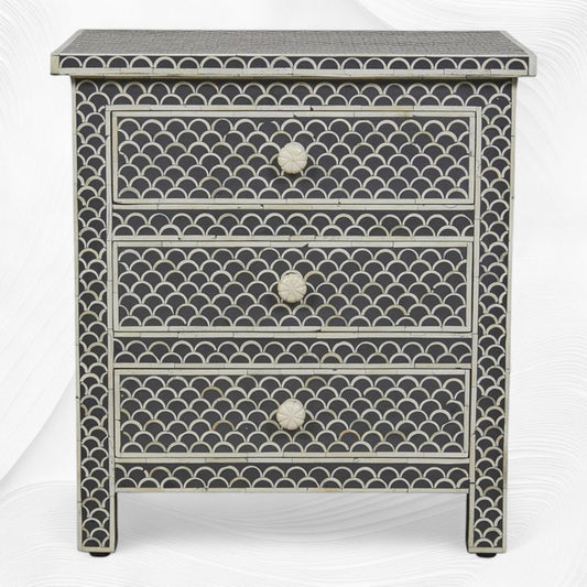Bone Inlay Fishscale 3 Drawer Bedside Black