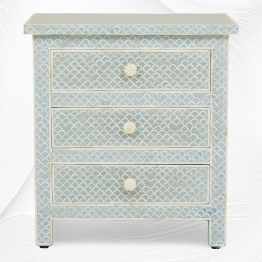 Fishscale Bone Inlay 3 Drawer Bedside Mint Green