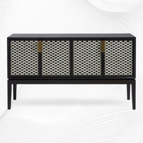 Fishscale Bone Inlay Bar Cabinet Black