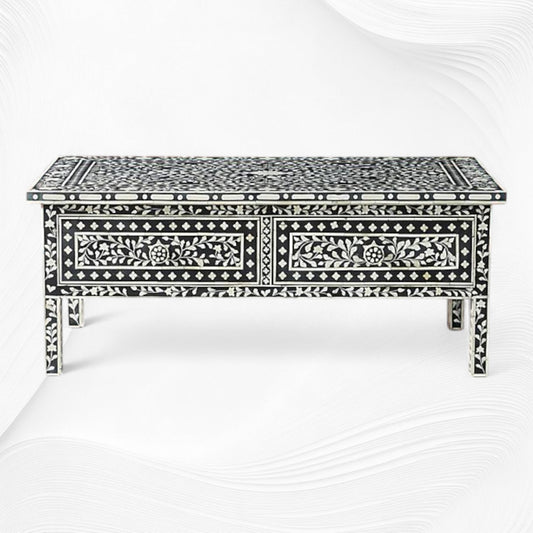 Floral Bone Inlay 2 Drawer Coffee Table Black | Coffee Table With Inlay