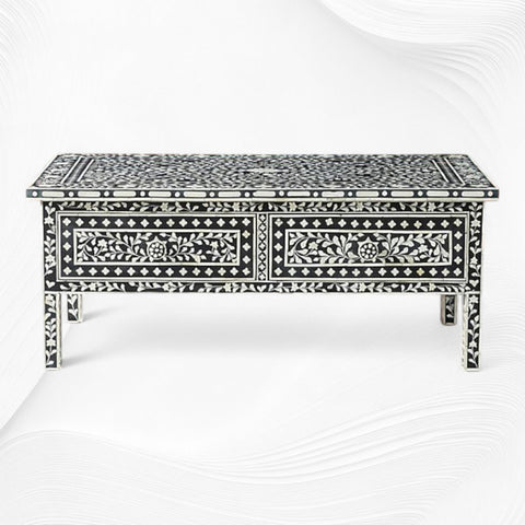 Floral Bone Inlay 2 Drawer Coffee Table Black | Coffee Table With Inlay