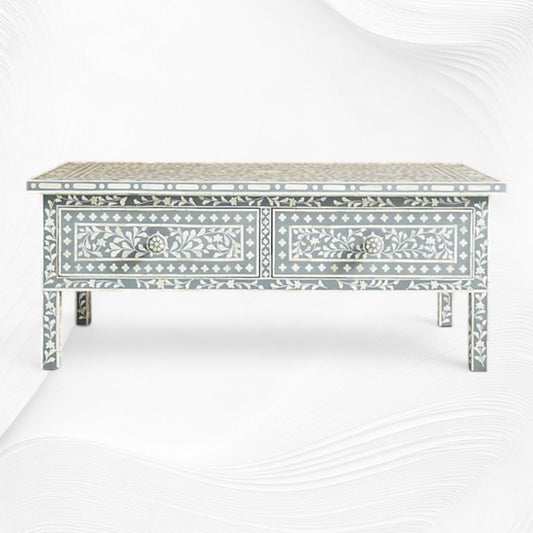 Floral Bone Inlay 2 Drawer Coffee Table Grey | Coffee Table With Inlay