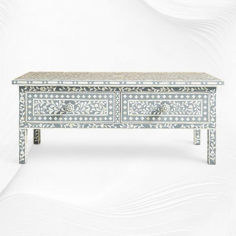 Floral Bone Inlay 2 Drawer Coffee Table Grey | Coffee Table With Inlay