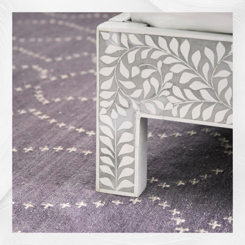 Floral Bone Inlay Bed Grey