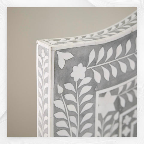 Floral Bone Inlay Bed Grey
