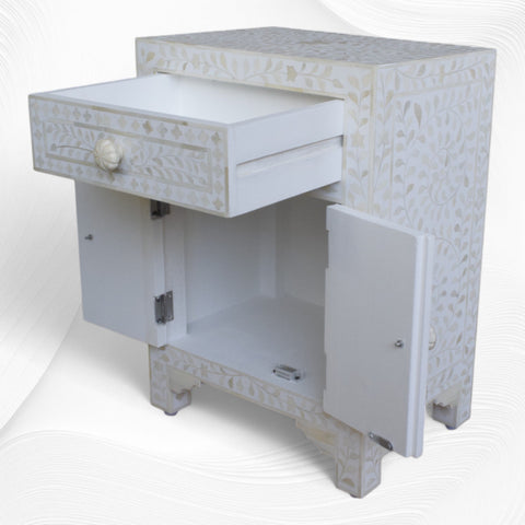 Floral Bone Inlay Bedside White