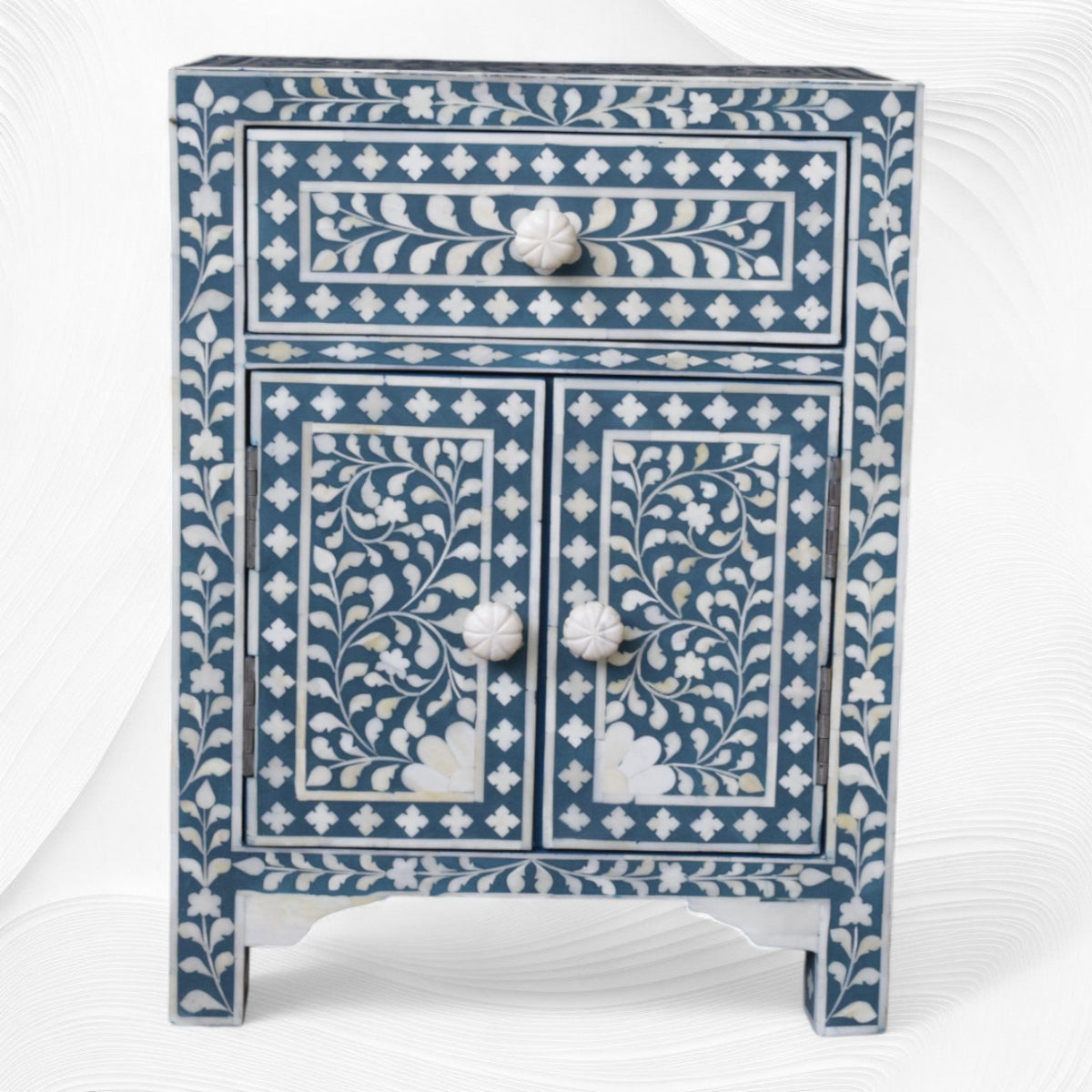 Floral Bone Inlay Bedside Teal Green