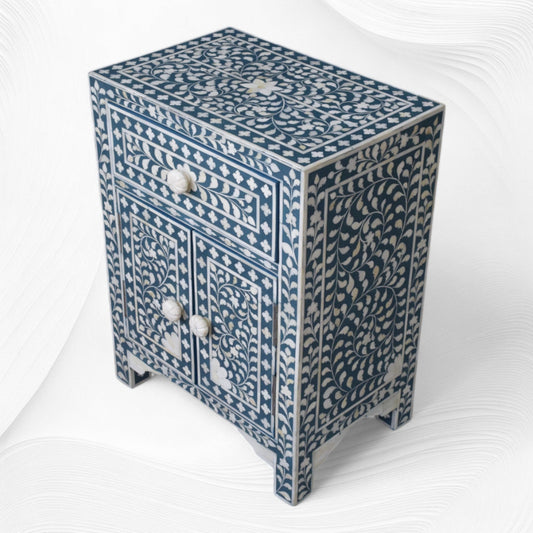 Floral Bone Inlay Bedside Teal Green