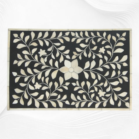 Floral Bone Inlay Box Black