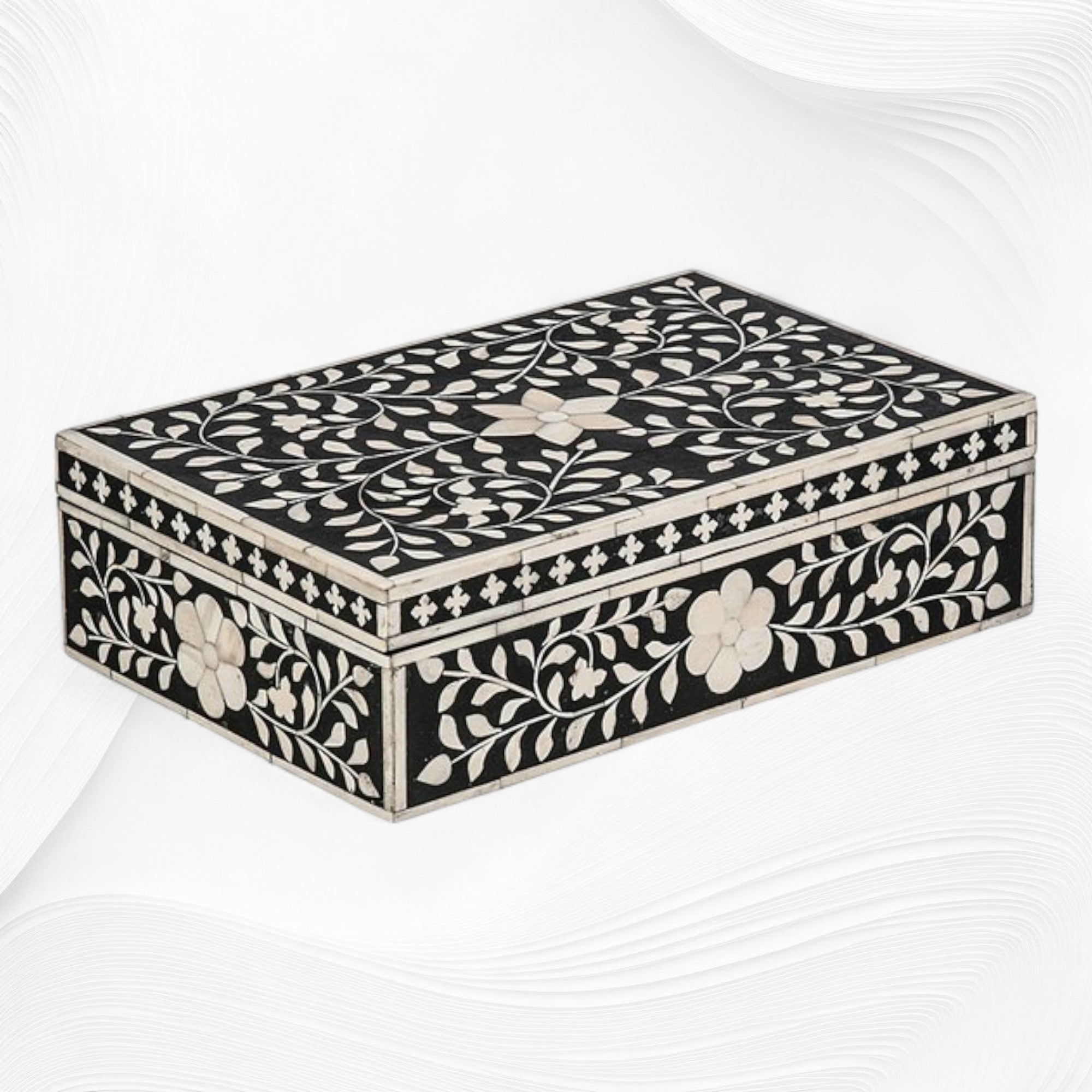 Floral Bone Inlay Box Black – Luxury Handicrafts