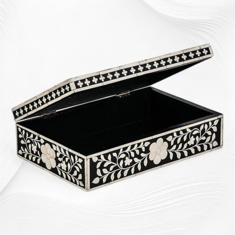Floral Bone Inlay Box Black