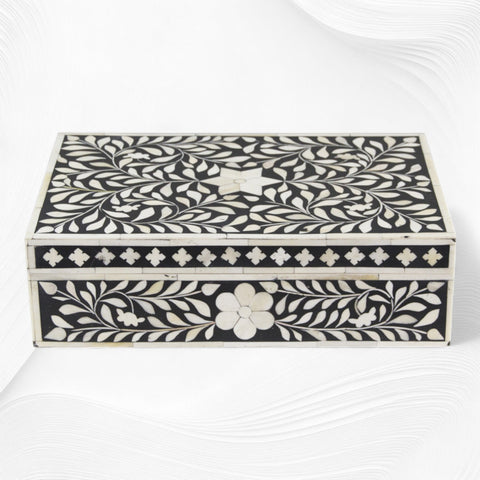 Floral Bone Inlay Box Black