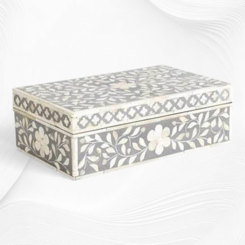 Floral Bone Inlay Box Grey
