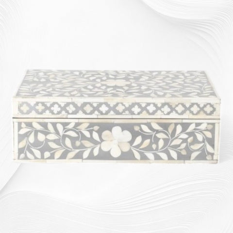 Floral Bone Inlay Box Grey