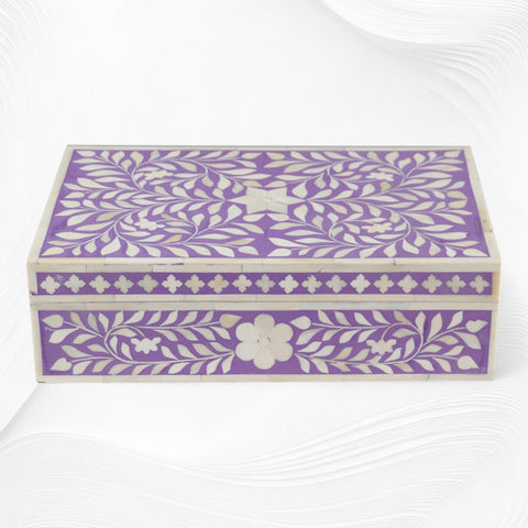 Floral Bone Inlay Box Purple