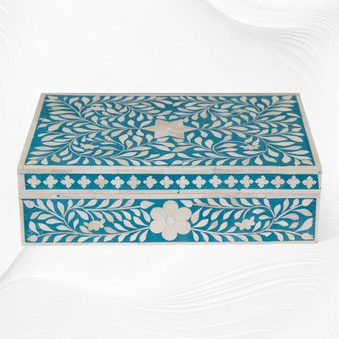Floral Bone Inlay Box Turquoise