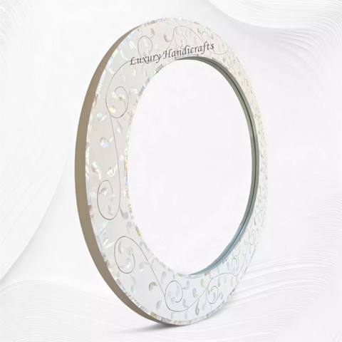 Floral MOP Inlay Oval Mirror White