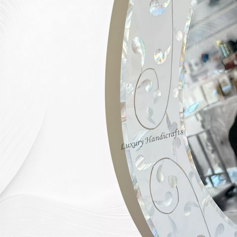 Floral MOP Inlay Oval Mirror White