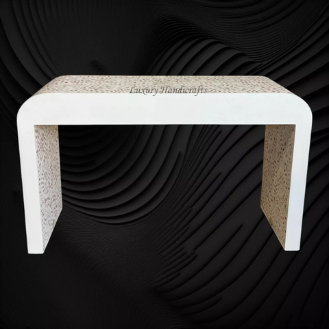 Floral MOP Inlay Waterfall 2 Drawers Console White
