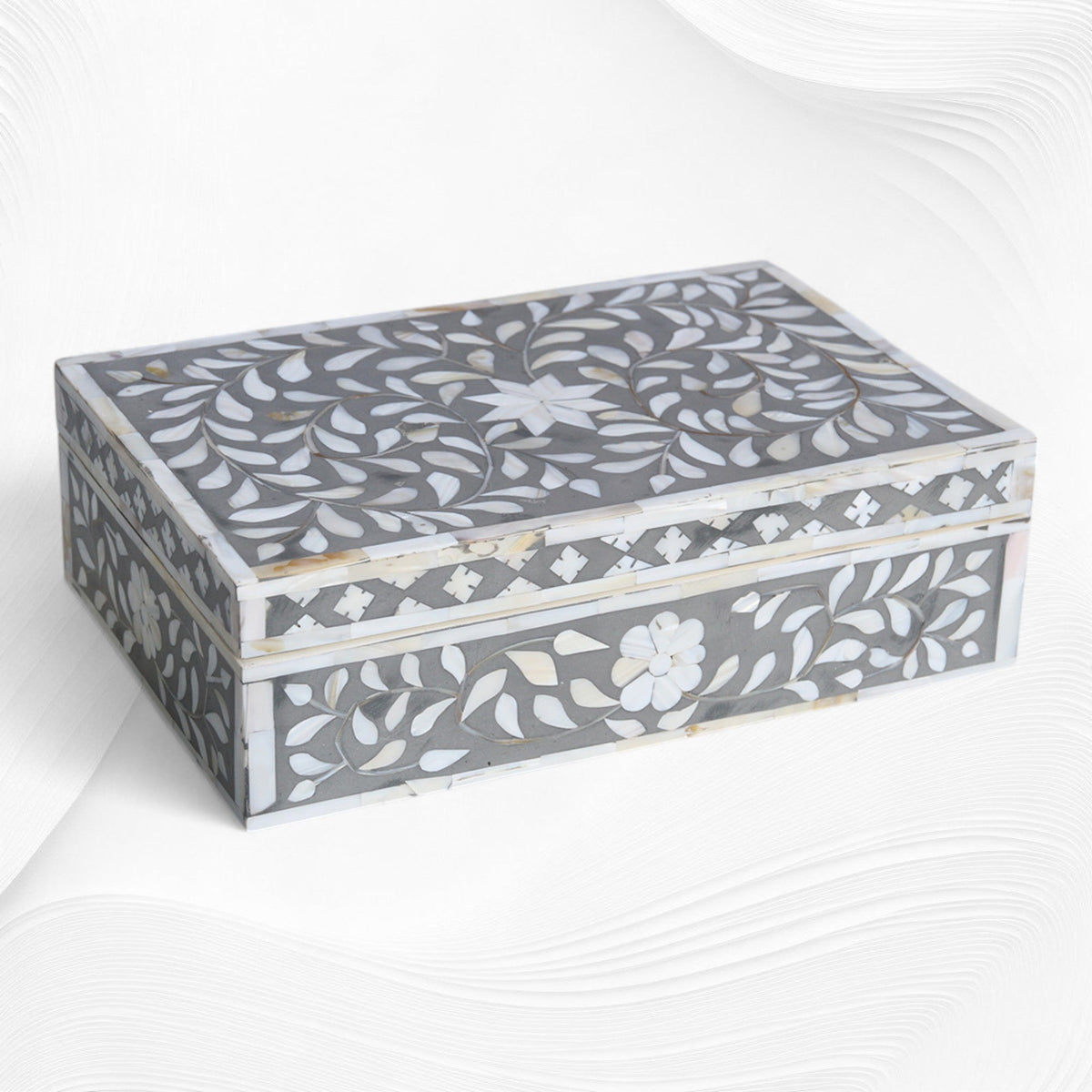 Floral Mother Of Pearl Inlay Box Grey