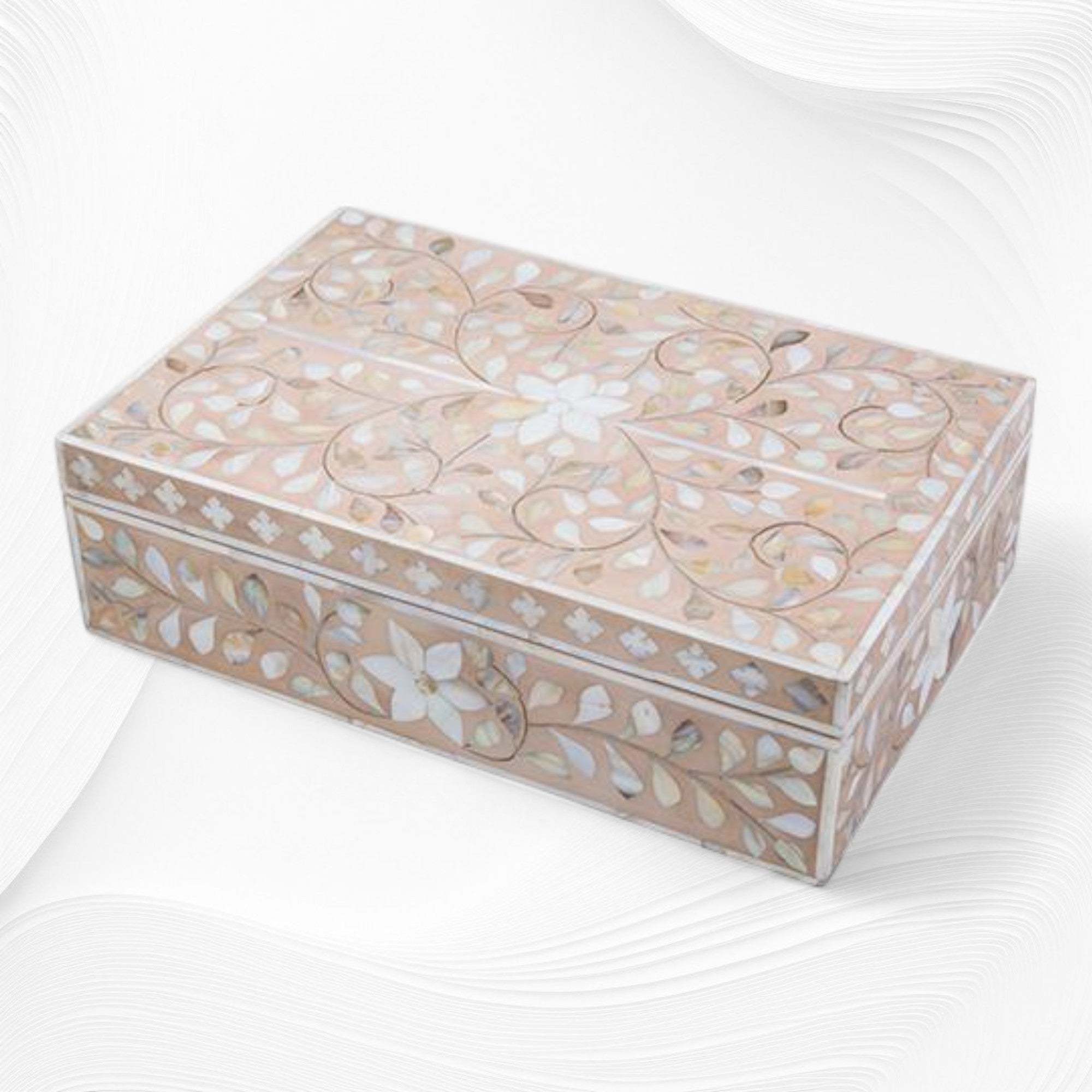 Floral Mother Of Pearl Inlay Box Nude Pink – Luxury Handicrafts