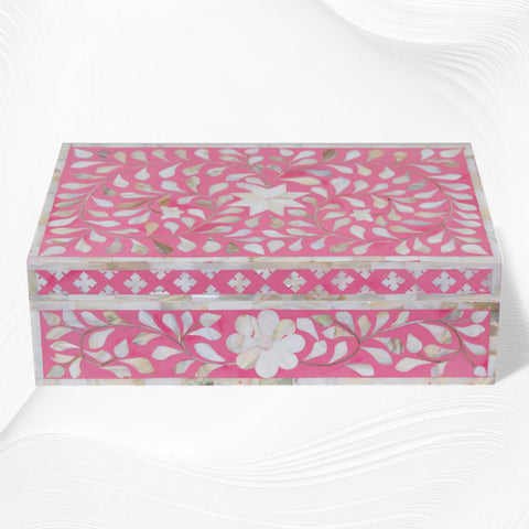 Floral Mother Of Pearl Inlay Box Pink