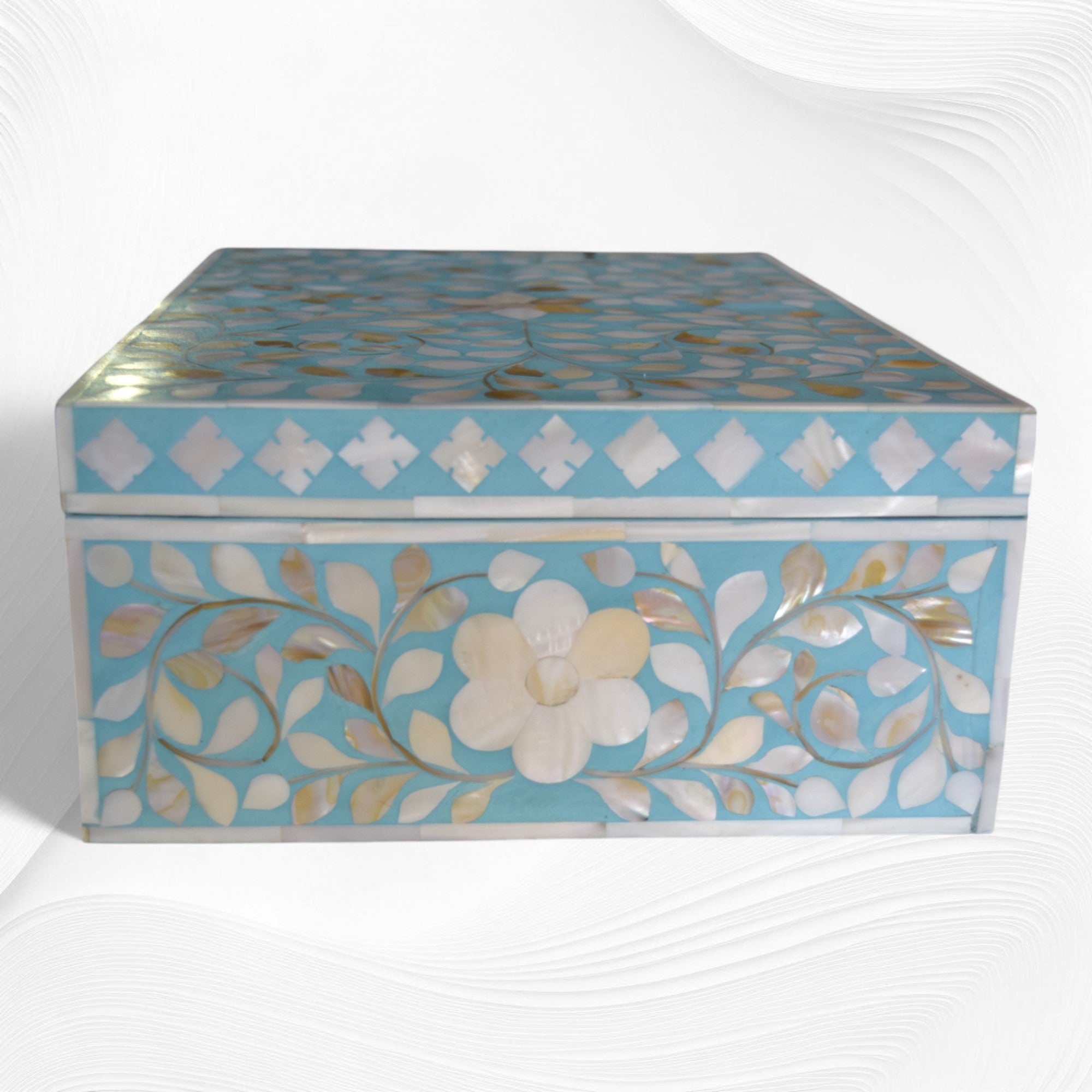 Floral Mother Of Pearl Inlay Box Turquoise – Luxury Handicrafts