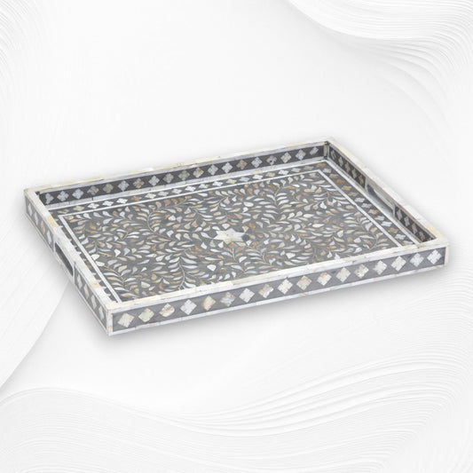 Floral Mother of Pearl Inlay Tray Grey