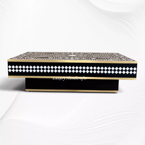 Floral Vines MOP Inlay Coffee Table Rectangle Black