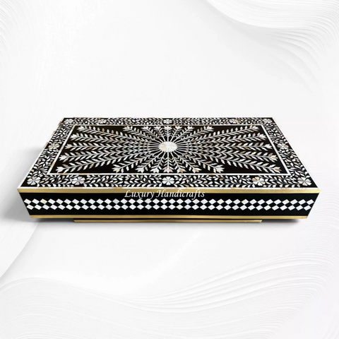 Floral Vines MOP Inlay Coffee Table Rectangle Black