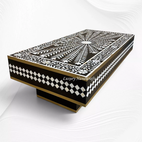 Floral Vines MOP Inlay Coffee Table Rectangle Black