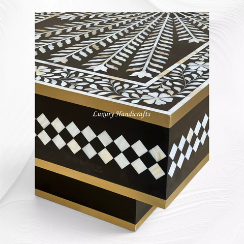 Floral Vines MOP Inlay Coffee Table Rectangle Black