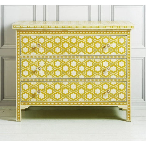 Flower Bone Inlay Chest of 3 Drawers Yellow