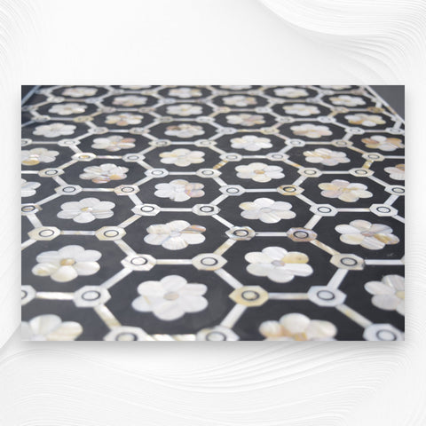 Flower Mother Of Pearl Inlay 4 Drawer Chest Black