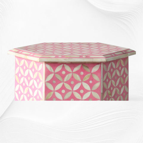 Geometric Bone Inlay Hexagonal Side Table Pink