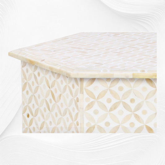 Geometric Bone Inlay Hexagonal Side Table White