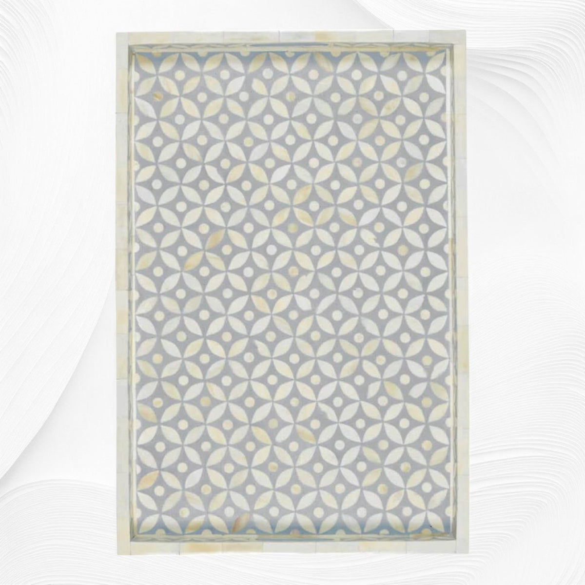 Geometric Bone Inlay Tray Grey | Bone Inlay Serving Tray
