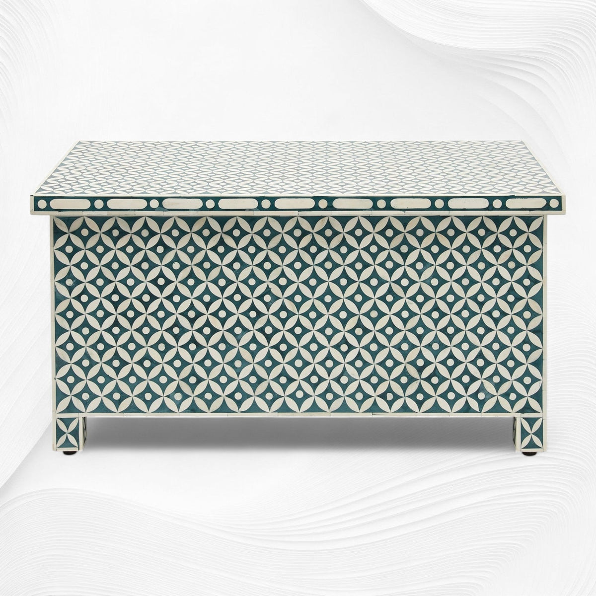 Geometric Bone Inlay Trunk Cum Coffee Table Dark Green