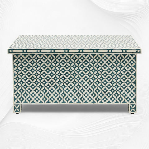 Geometric Bone Inlay Trunk Cum Coffee Table Dark Green