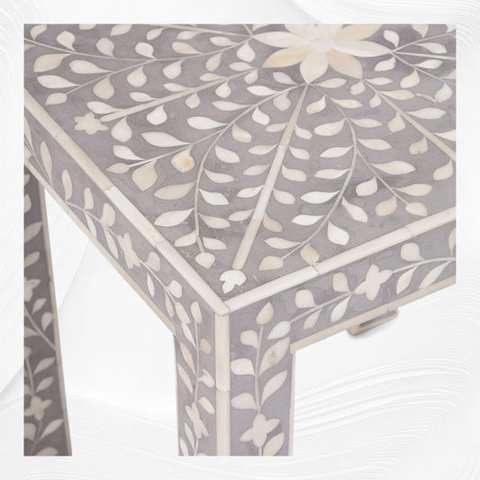 Grey Bone Inlay Floral Side Table